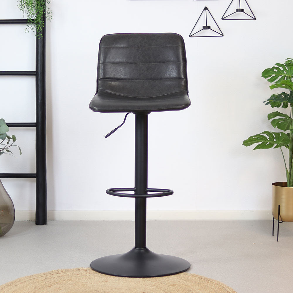 Industrial bar stool Boston leather anthracite 60-76 cm - swiveling Eco-leather 45 cm wide