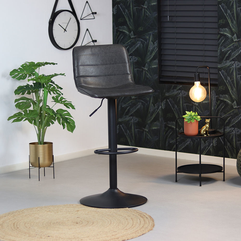 Industrial bar stool Boston leather anthracite 60-76 cm - swiveling Eco-leather 45 cm wide
