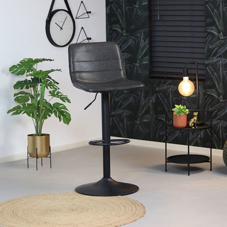 Industrial bar stool Boston leather anthracite 60-76 cm - swiveling Eco-leather 45 cm wide
