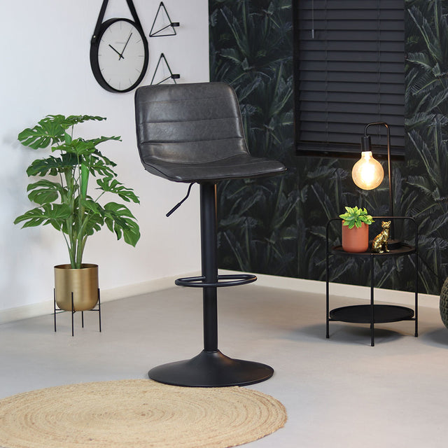 Industrial bar stool Boston leather anthracite 60-76 cm - swiveling Eco-leather 45 cm wide