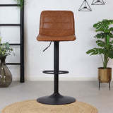 Industrial bar stool Boston leather cognac 60-76 cm - swivel Eco-leather 45 cm wide