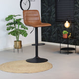 Industrial bar stool Boston leather cognac 60-76 cm - swivel Eco-leather 45 cm wide