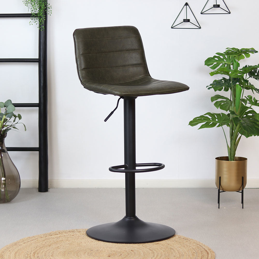 Industrial bar stool Boston leather olive green 60-76 cm - swivel Green Eco-leather 45 cm wide