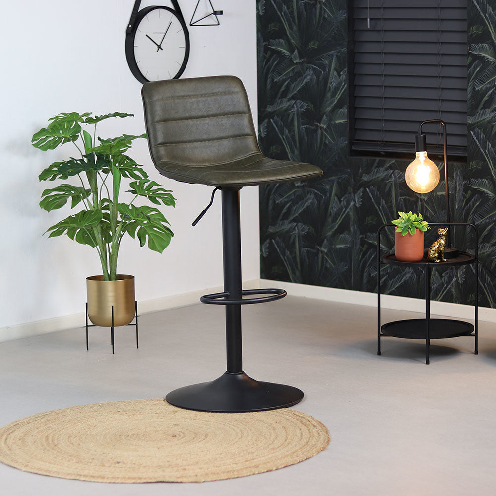 Industrial bar stool Boston leather olive green 60-76 cm - swivel Green Eco-leather 45 cm wide