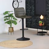 Industrial bar stool Boston leather olive green 60-76 cm - swivel Green Eco-leather 45 cm wide