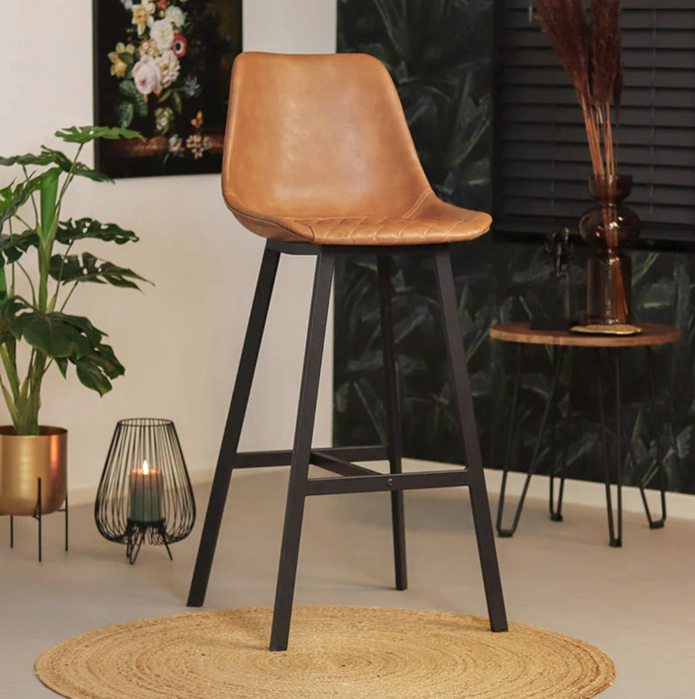 Industrial bar stool Lauren cognac PU leather 76 cm - image 2