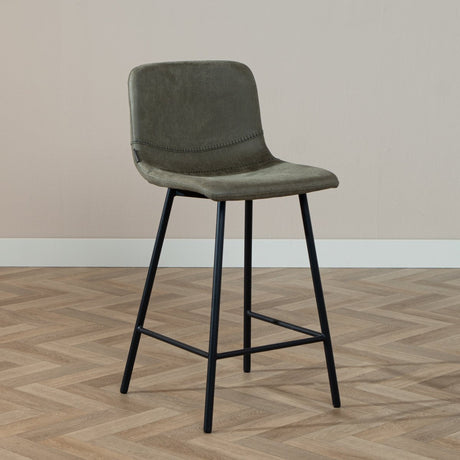 Industrial bar stool Mikky olive green eco-leather 65-78 cm, 46 cm wide