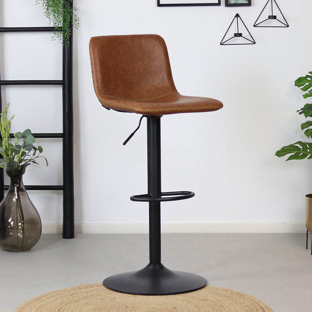 Industrial Bar Stool Texas rotatable eco-leather cognac 60-76cm 45 cm wide