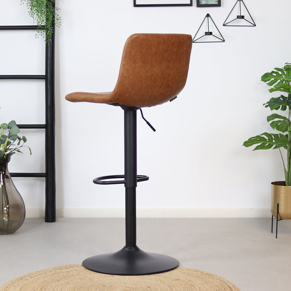 Industrial Bar Stool Texas rotatable eco-leather cognac 60-76cm 45 cm wide