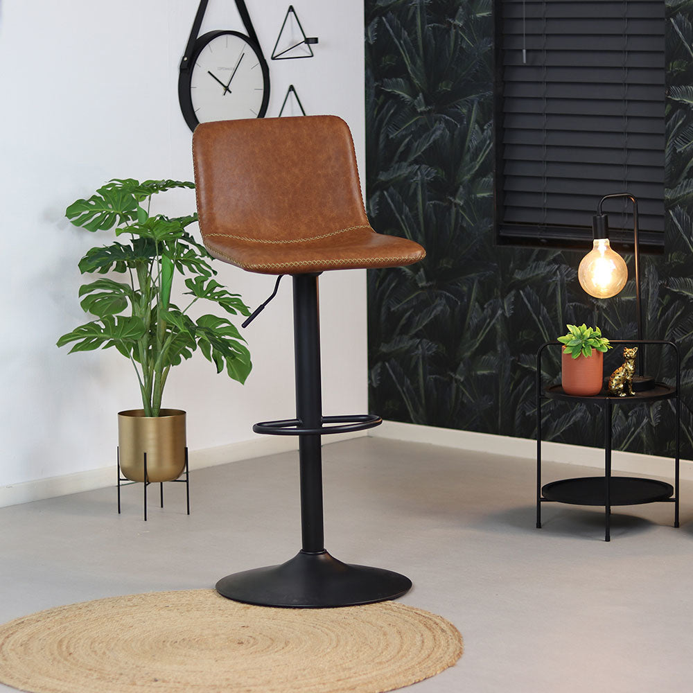 Industrial Bar Stool Texas rotatable eco-leather cognac 60-76cm 45 cm wide