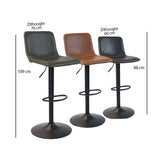 Industrial Bar Stool Texas rotatable eco-leather cognac 60-76cm 45 cm wide