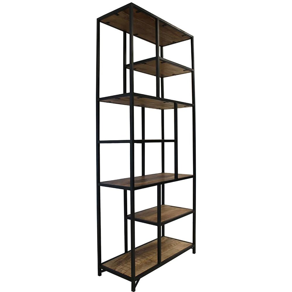 Bookcase Sparrow Dimehouse Brown LxWxH 189x83x38 Mango wood White photo diagonal front view
