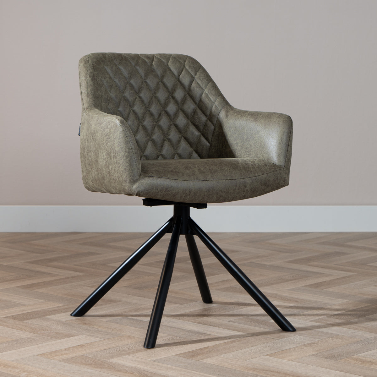 Industrial dining room chair Dex swivel olive green eco-leather - image 1