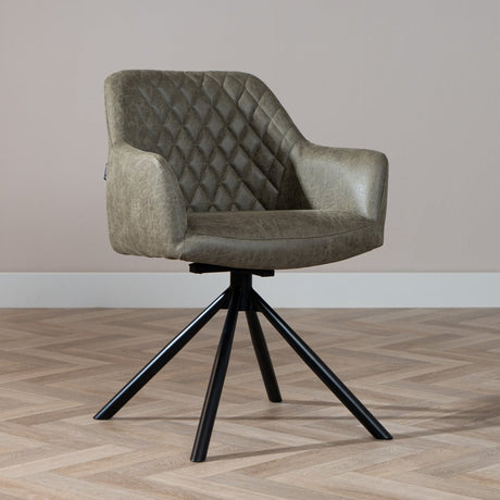 Industrial dining room chair Dex swivel olive green eco-leather - image 1