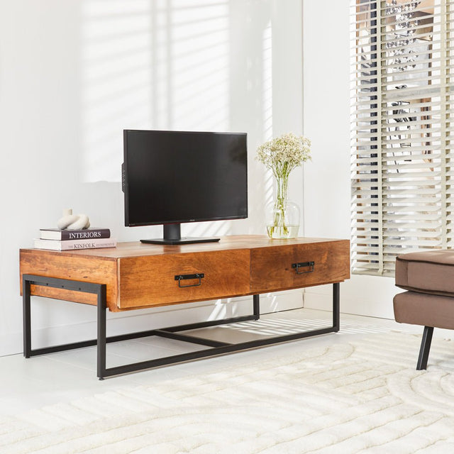 TV Furniture Emma Dimehouse Brown LxWxH 148x82x52 Mango wood Atmospheric photo diagonal front view