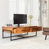 TV Furniture Emma Dimehouse Brown LxWxH 148x82x52 Mango wood Atmospheric photo oblique front view corner setting