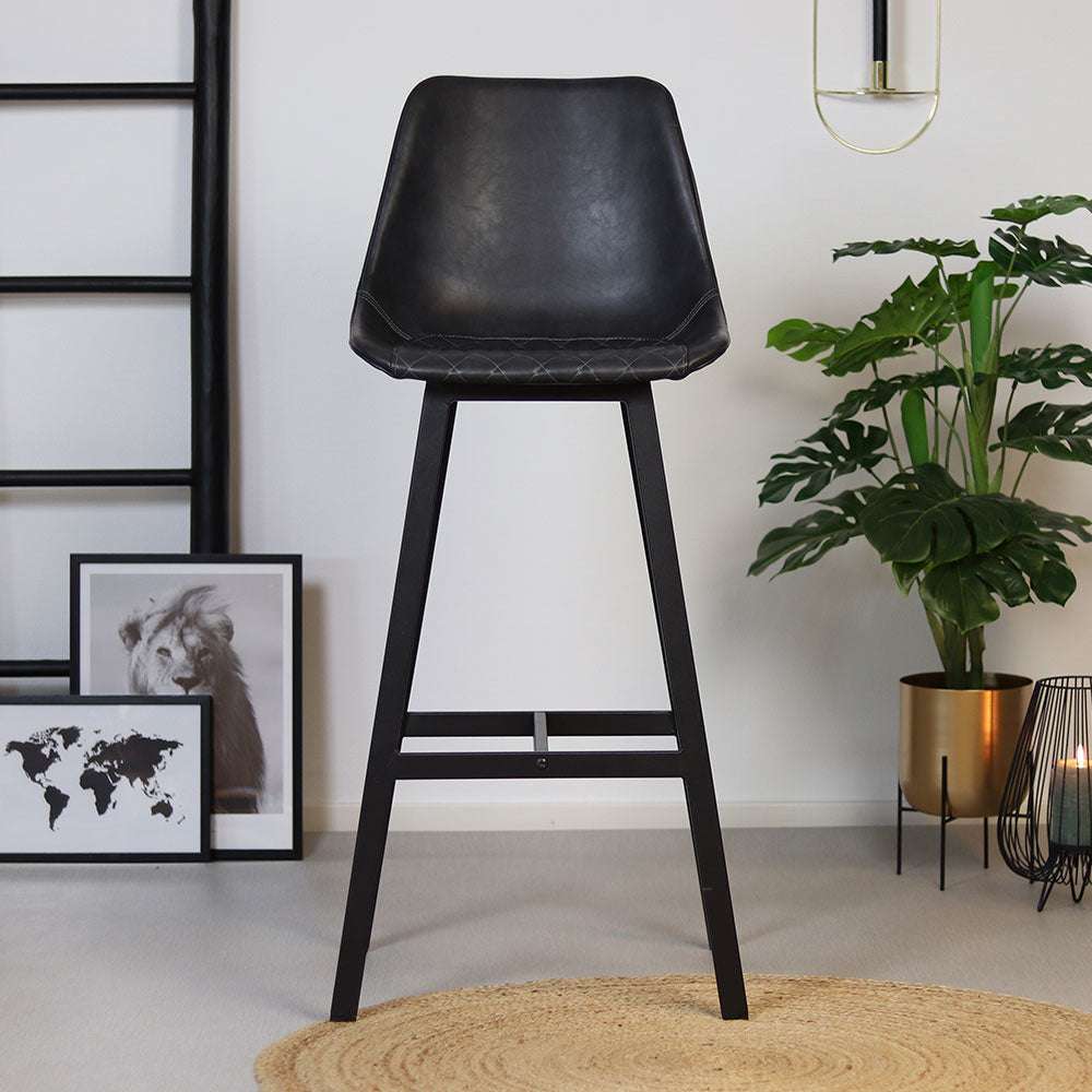 Industrial bar stool Lauren anthracite PU leather 76 cm - image 3