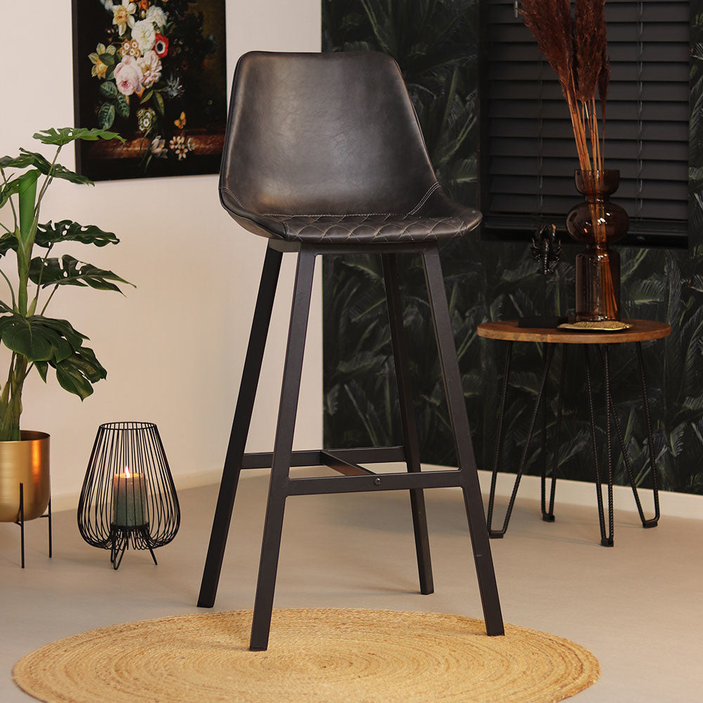 Industrial bar stool Lauren anthracite PU leather 76 cm - image 1
