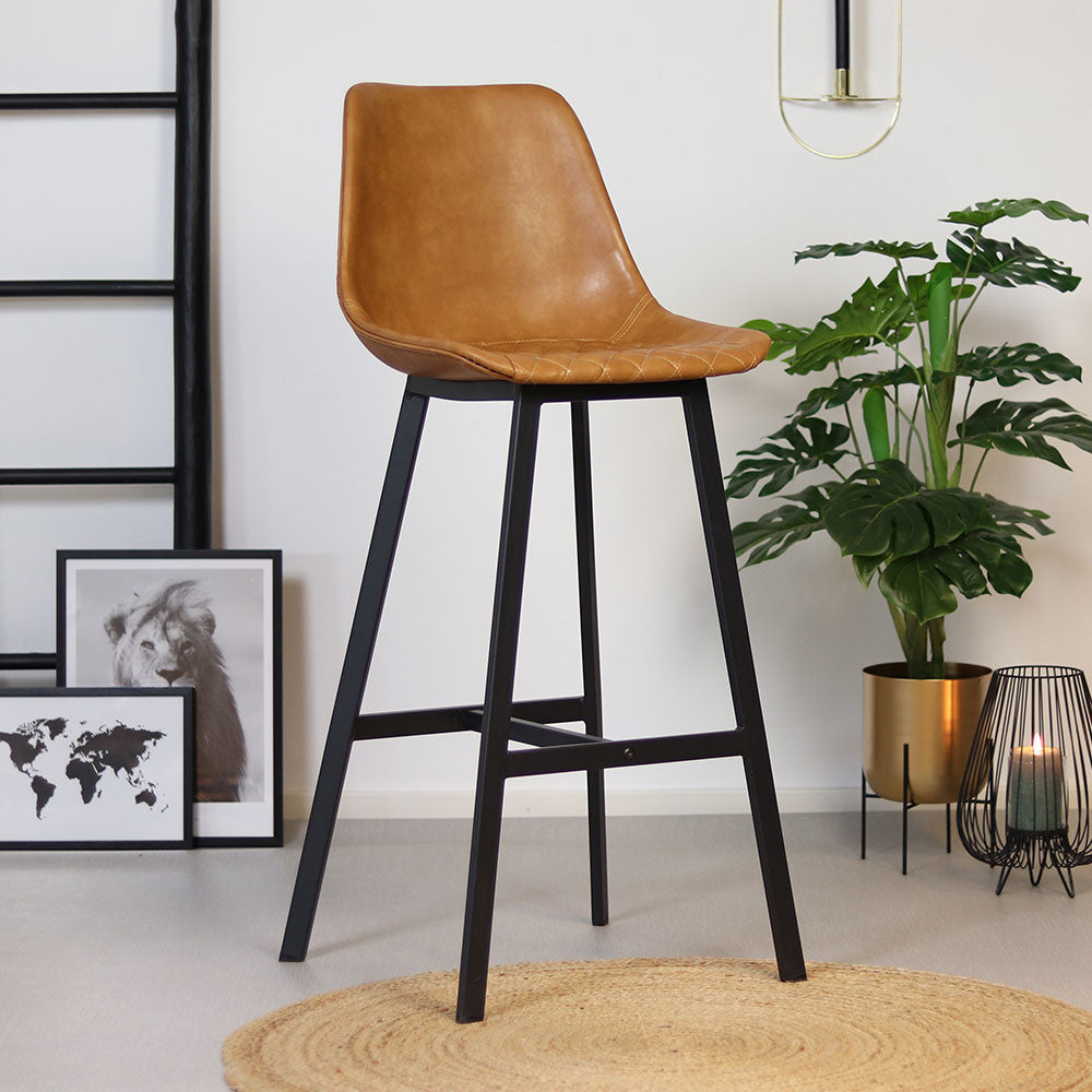 Industrial bar stool Lauren cognac PU leather 76 cm - image 1