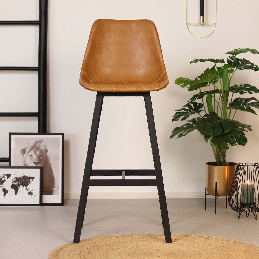 Industrial bar stool Lauren cognac PU leather 76 cm - image 3