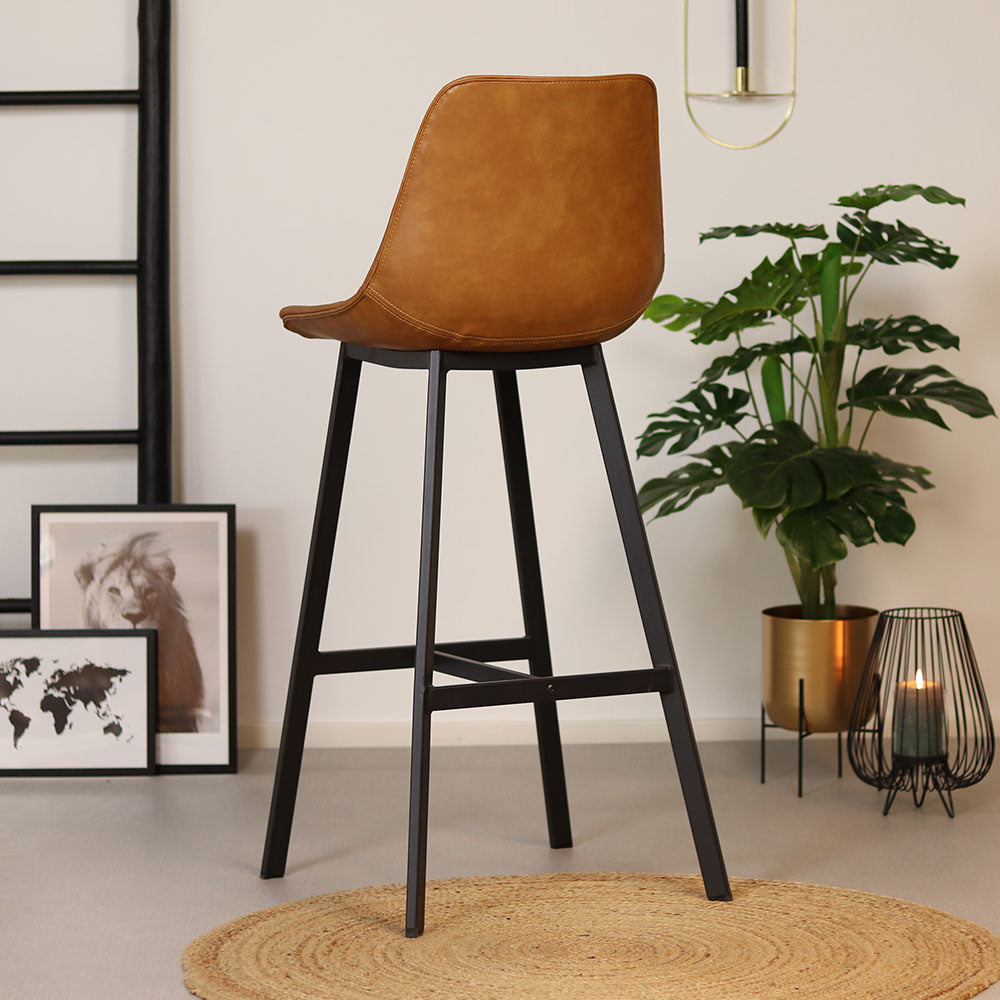 Industrial bar stool Lauren cognac PU leather 76 cm - image 4
