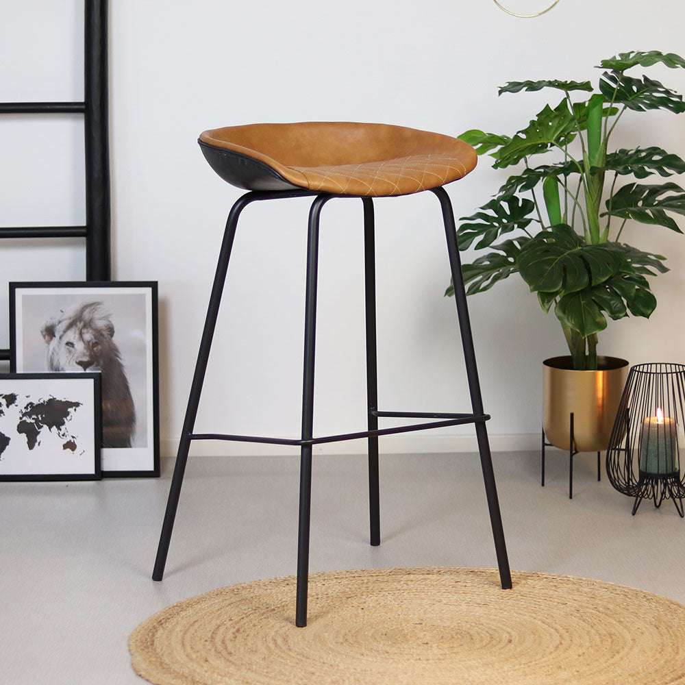 Industrial bar stool Minimal cognac/black PU leather 77 cm - image 2