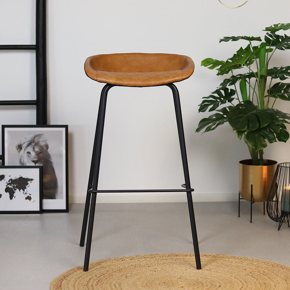 Industrial bar stool Minimal cognac/black PU leather 77 cm - image 3
