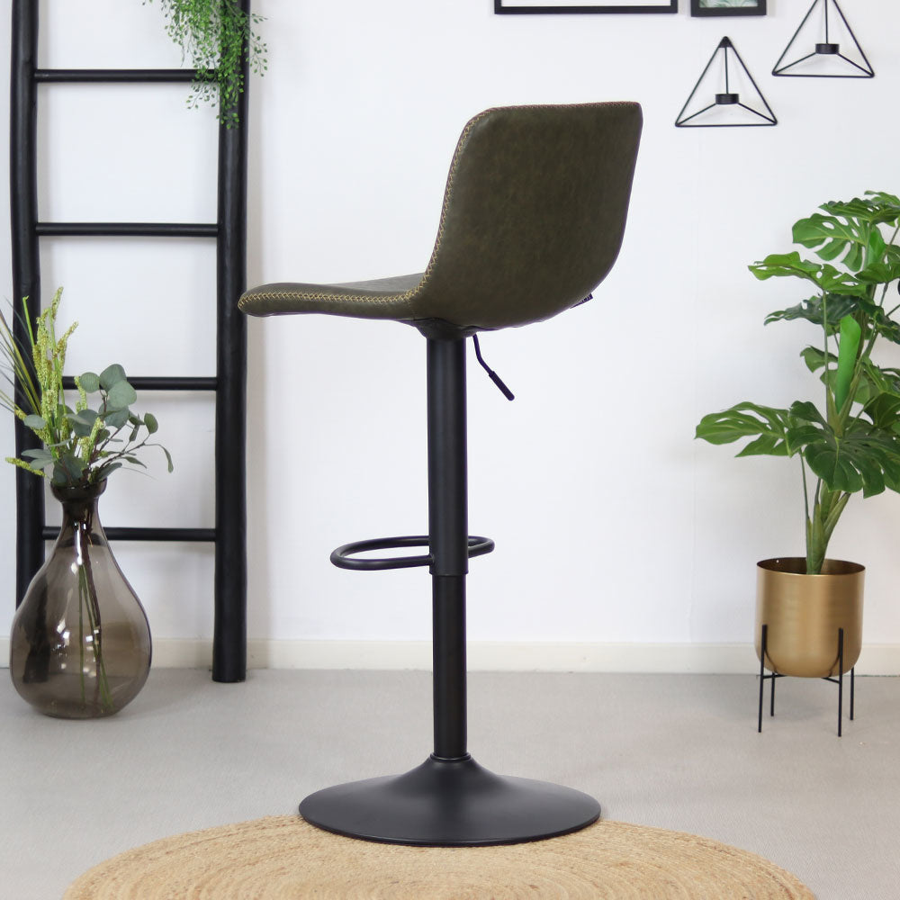 Industrial Bar Stool Texas rotatable eco-leather olive green 60-76cm 45 cm wide
