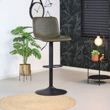 Industrial Bar Stool Texas rotatable eco-leather olive green 60-76cm 45 cm wide