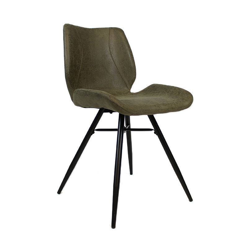 Industrial dining room chair Barrel olive green eco-leather