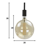 Lichtbron LED filament Bol Ø9,5 DH Interior Amber color glas LxBxH 15x10x10 Amber color glas Witfoto maatindicatie