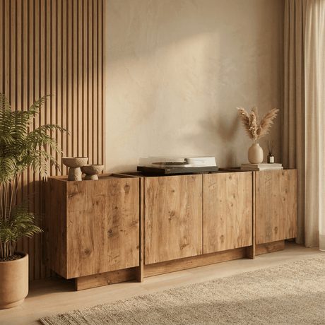 Lowen oak-effect melamine sideboard, anthracite, 180x45x80 cm
