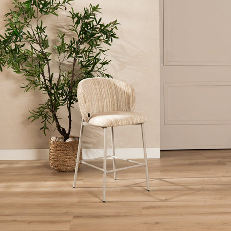 Barkrukken-Barkruk Milo chenille beige/taupe 70 cm Textiel-Dimehouse