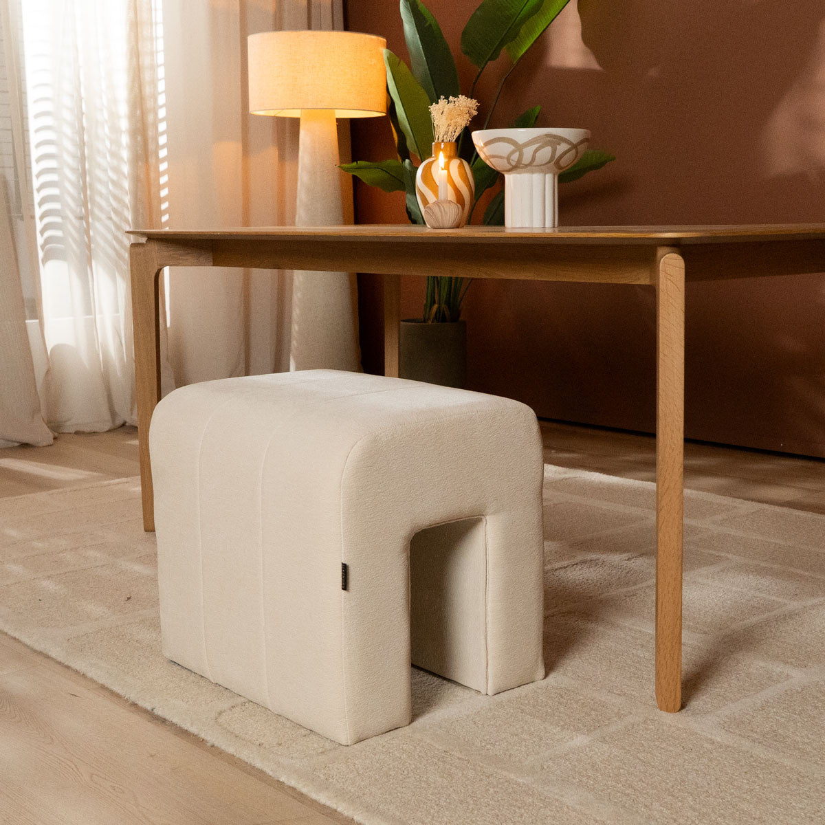 Modular stool Seth chenille off white Recycled polyester
