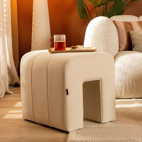 Modular stool Seth chenille off white Recycled polyester