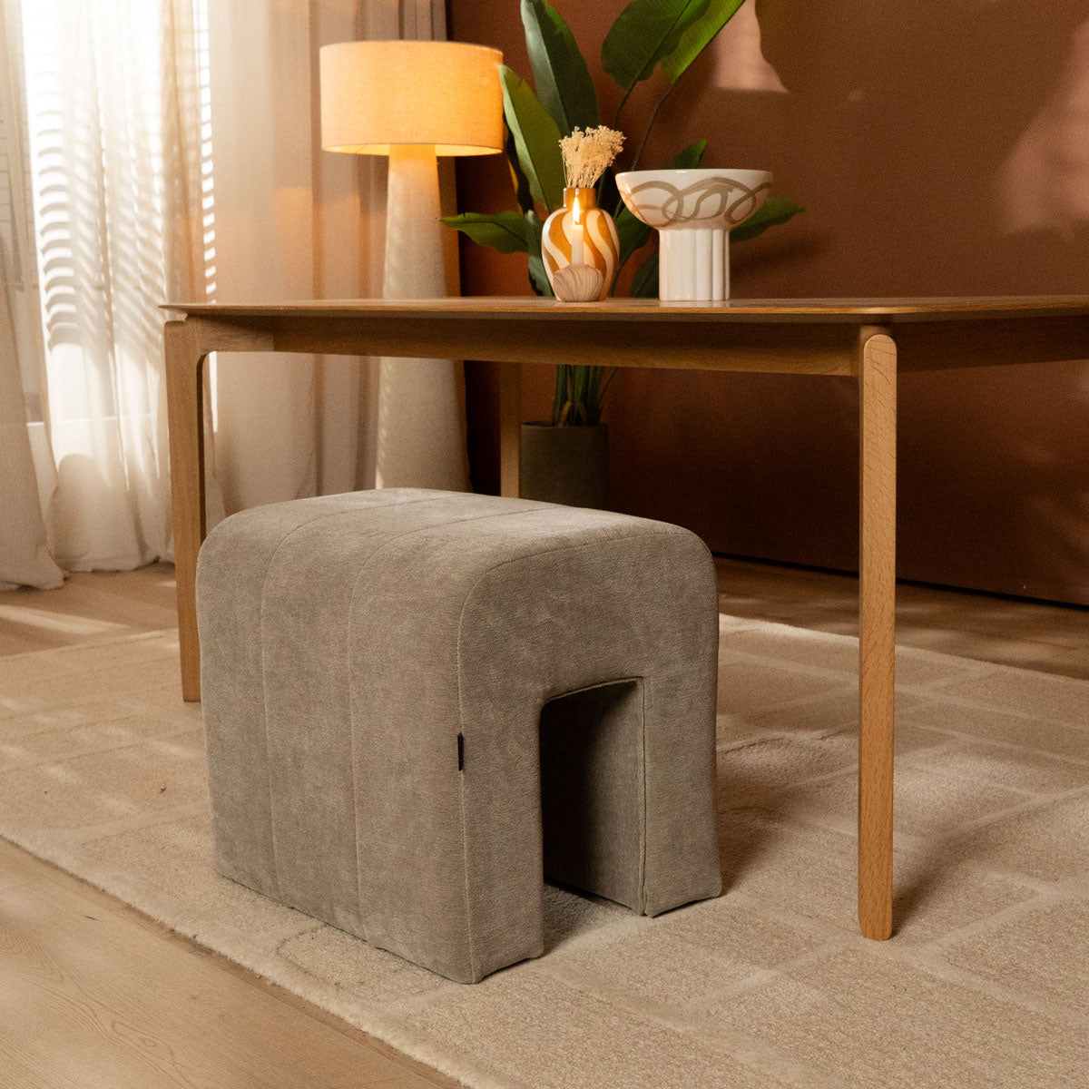 Modular stool Seth chenille taupe Recycled polyester