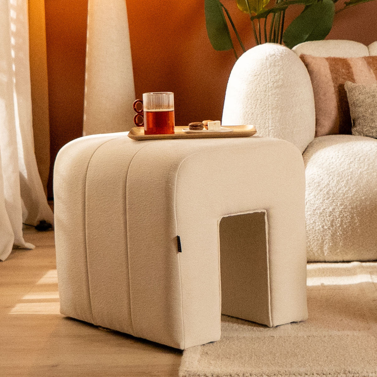 Modular stool Seth chenille taupe Recycled polyester