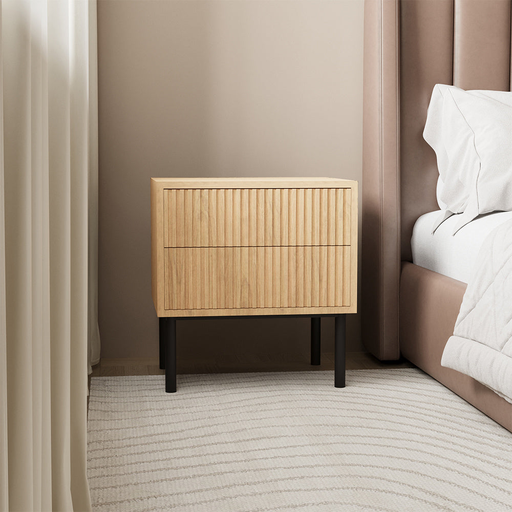 Yoka bedside table in white oak with Rubberwood drawers