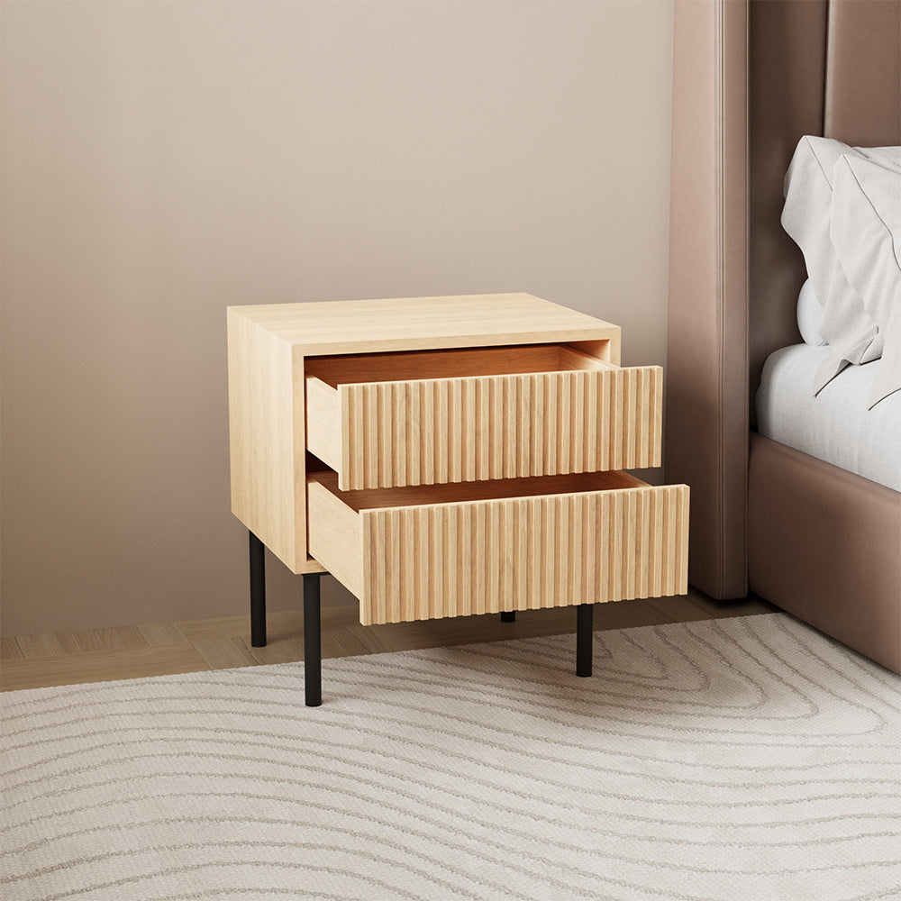 Yoka bedside table in white oak with Rubberwood drawers