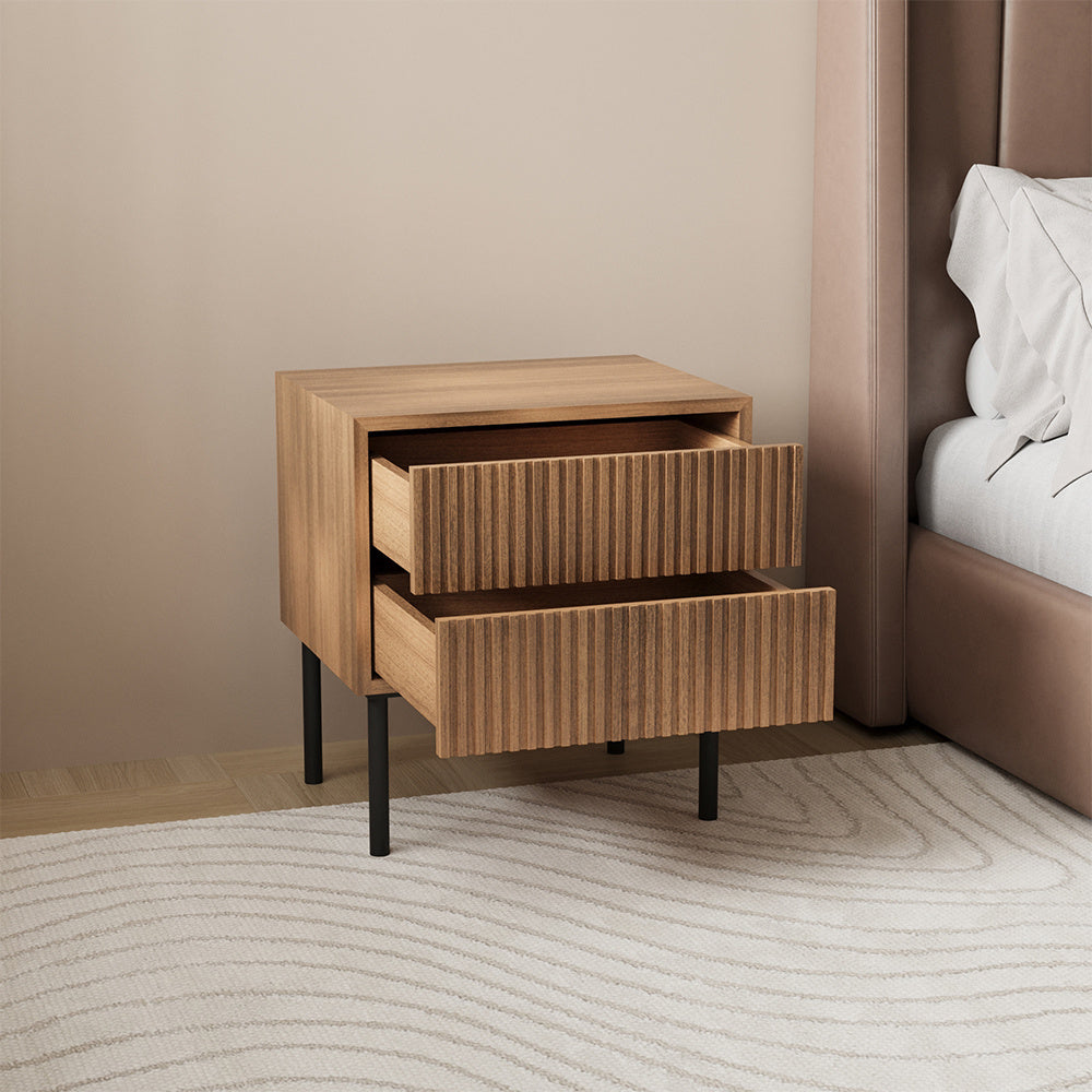 Yoka rustic oak bedside table with Rubberwood drawers