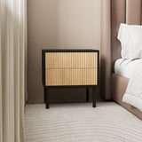 Yoka bedside table black/white oak with drawers. Oak Rubberwood