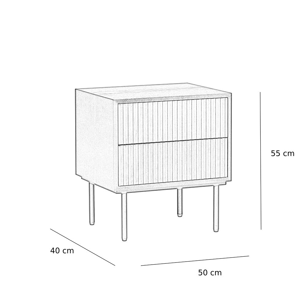 Yoka bedside table black/white oak with drawers. Oak Rubberwood