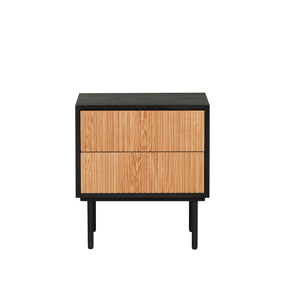 Yoka bedside table black/white oak with drawers. Oak Rubberwood