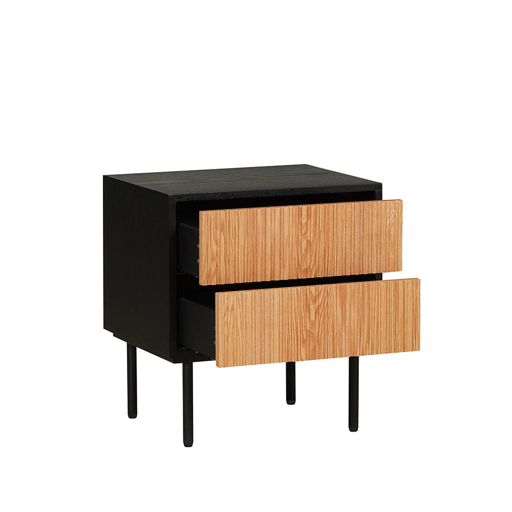 Yoka bedside table black/white oak with drawers. Oak Rubberwood