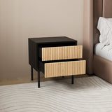 Yoka bedside table black/white oak with drawers. Oak Rubberwood