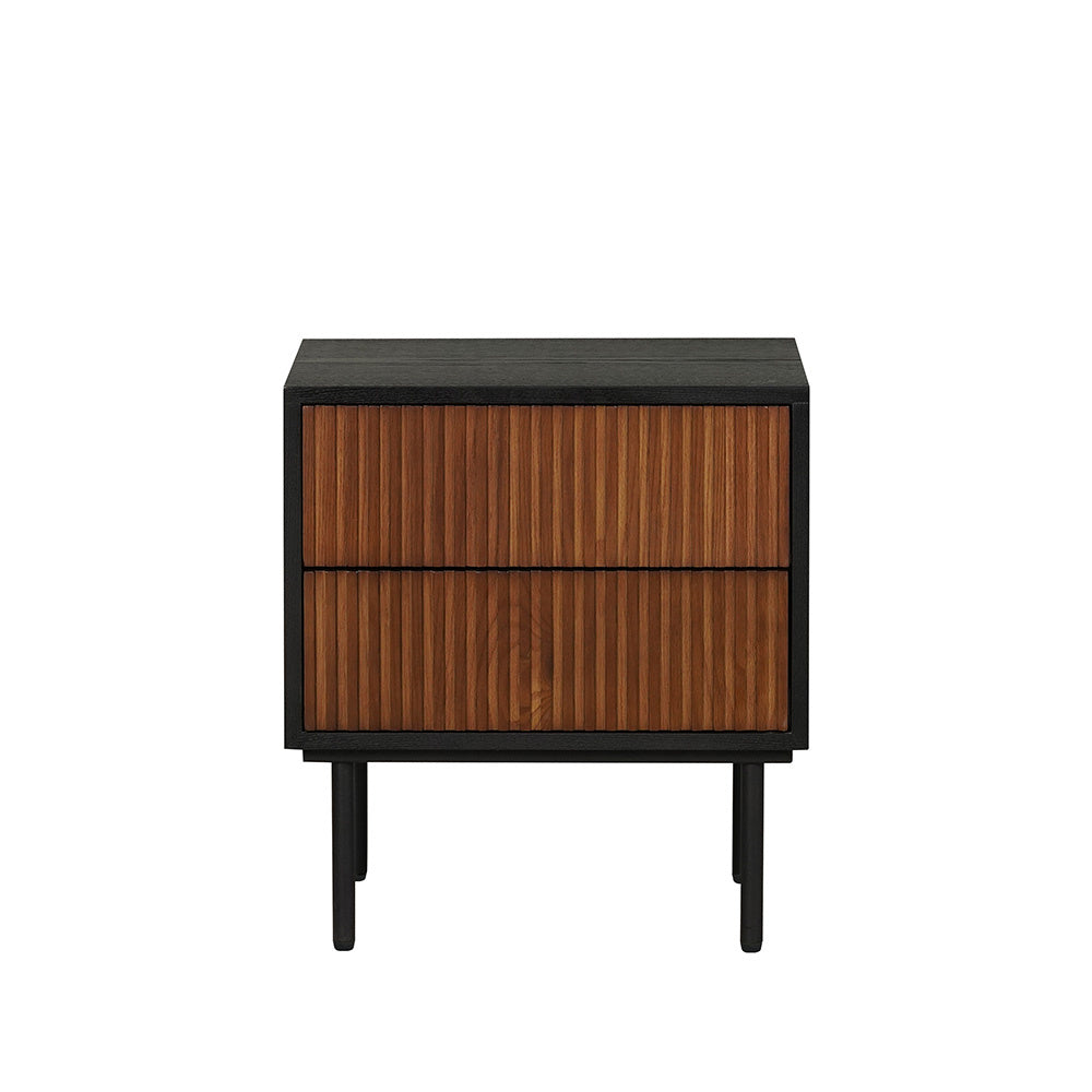 Yoka bedside table black/rustic oak with drawers Oak Rubberwood