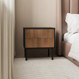 Yoka bedside table black/rustic oak with drawers Oak Rubberwood