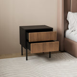 Yoka bedside table black/rustic oak with drawers Oak Rubberwood
