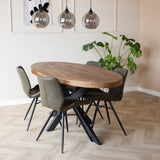 Dining table Lennon Dimehouse Brown LxWxH 203x110x10 Mango wood Atmospheric photo diagonal front view