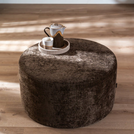 Poef Elle rond chenille mocha ø70 cm Bruin